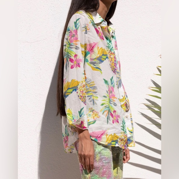 LE SUPERBE Tropi Cali Fruit Salad Ex-Boyfriend Long Sleeve Shirt Women’s, Size 6 Tops